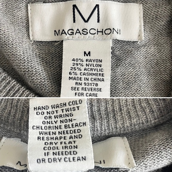 Magaschoni Cashmere Blend Crewneck Gray Yellow Star Sweater Size M - Picture 11 of 11